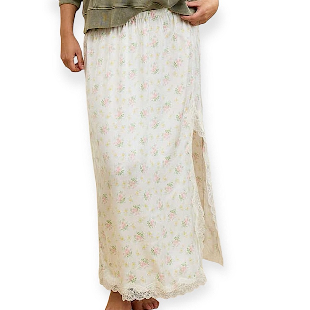 Aerie Satin Floral Midi Skirt NWT